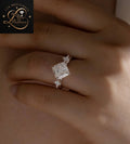 Three Stone Cushion Cut Diamond Engagement Ring with Kite Accent Stones | White Gold Diamond Wedding Ring