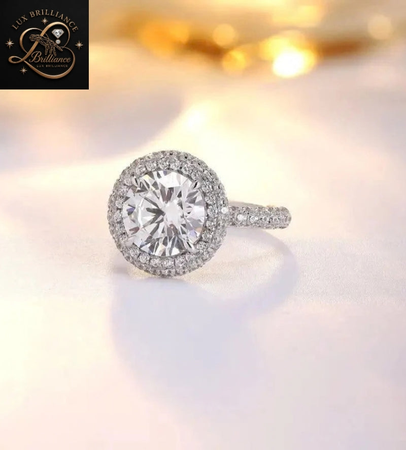Double Halo Round Brilliant Diamond Engagement Ring | Micro-Pave Diamond Ring