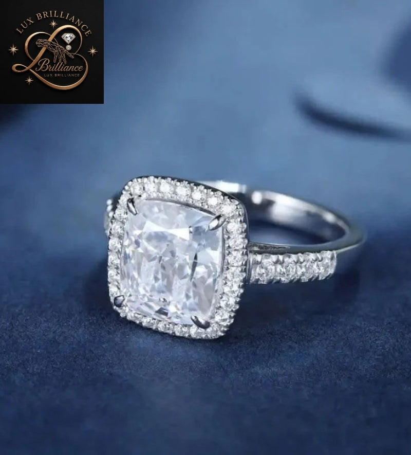 Cushion Cut Diamond Halo Engagement Ring | Half Eternity Solitaire Ring For Wedding