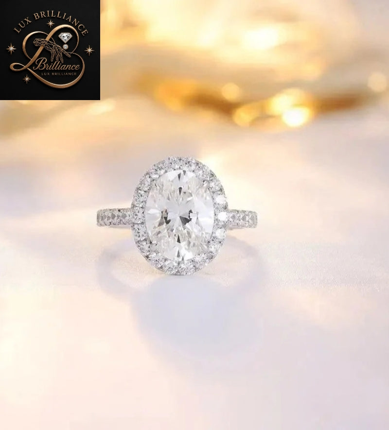 Full Eternity Oval Diamond Engagement Ring | 18K Elongate Diamond Halo Ring