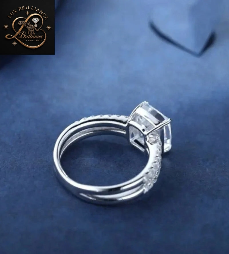 Classic Cushion Cut Diamond Solitaire Ring | Double Band White Gold Ring