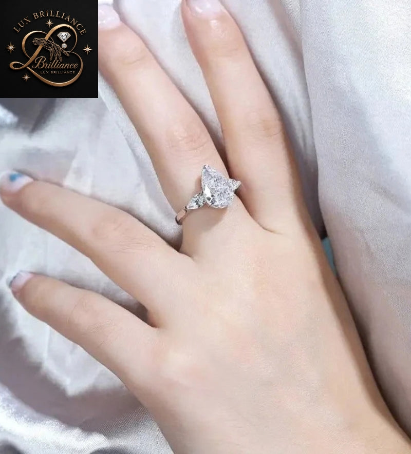 2.5 Ct Pear Diamond Ring Solitaire Ring | Three Diamond Engagement Ring