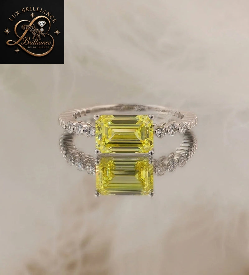 Emerald Cut Lab Grown Diamond Solitaire Ring | 4 Prong Yellow Gold Ring