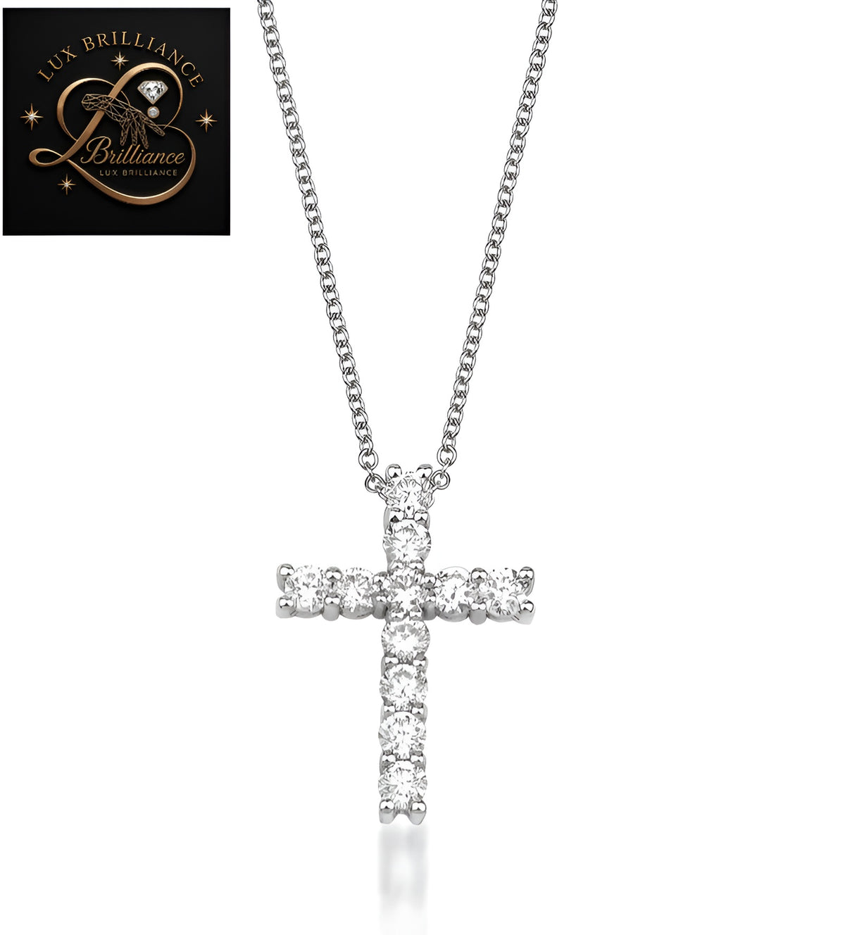 Elegant Round Cut Diamond Cross Necklace | 14k White Gold | Surprise Gift
