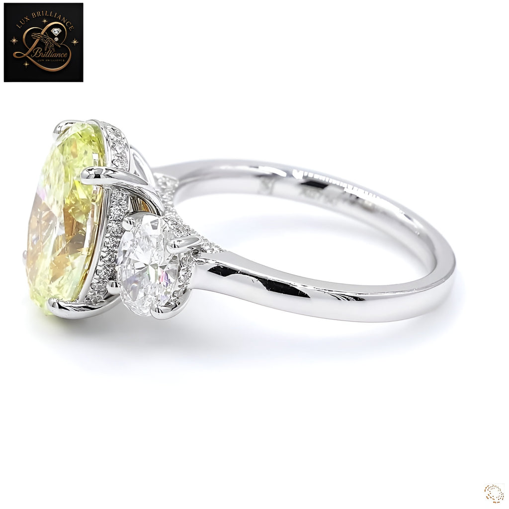 Yellow Oval Cut Three-Stone Engagement Ring | 14K White Gold Hidden Halo Trilogy Ring