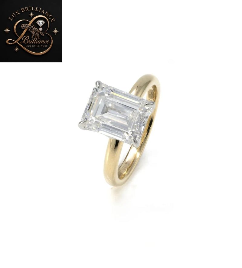 Elongated Emerald Cut Diamond Solitaire Ring | Engagement Diamond Solitaire Ring