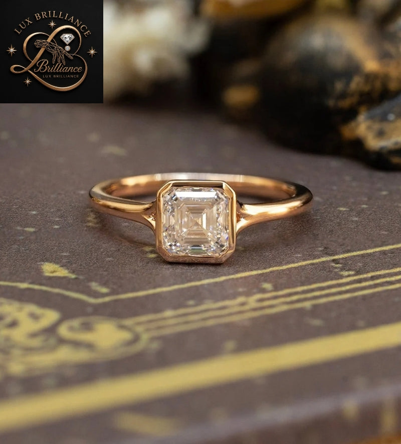 2 Ct Asscher Cut Diamond Ring | Bezel Set Solitaire Ring | Gift For Her