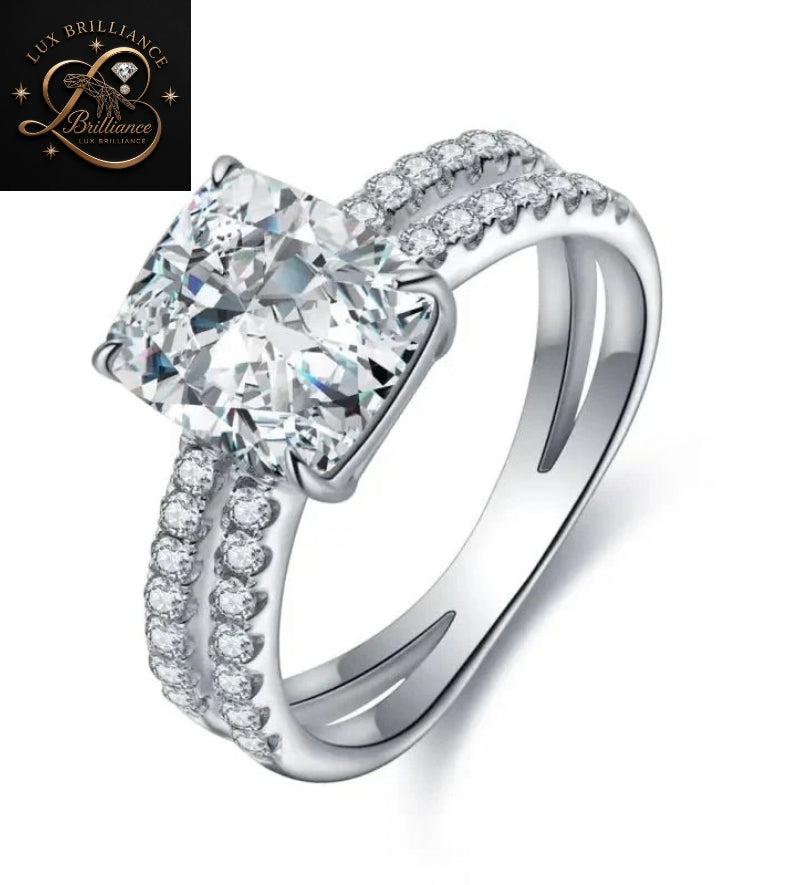 Classic Cushion Cut Diamond Solitaire Ring | Double Band White Gold Ring