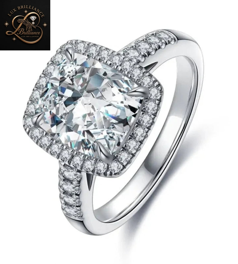 Cushion Cut Diamond Halo Engagement Ring | Half Eternity Solitaire Ring For Wedding