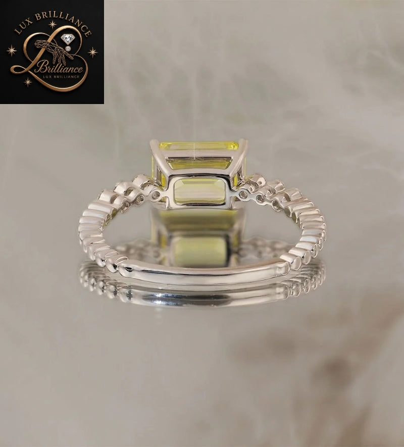 Emerald Cut Lab Grown Diamond Solitaire Ring | 4 Prong Yellow Gold Ring