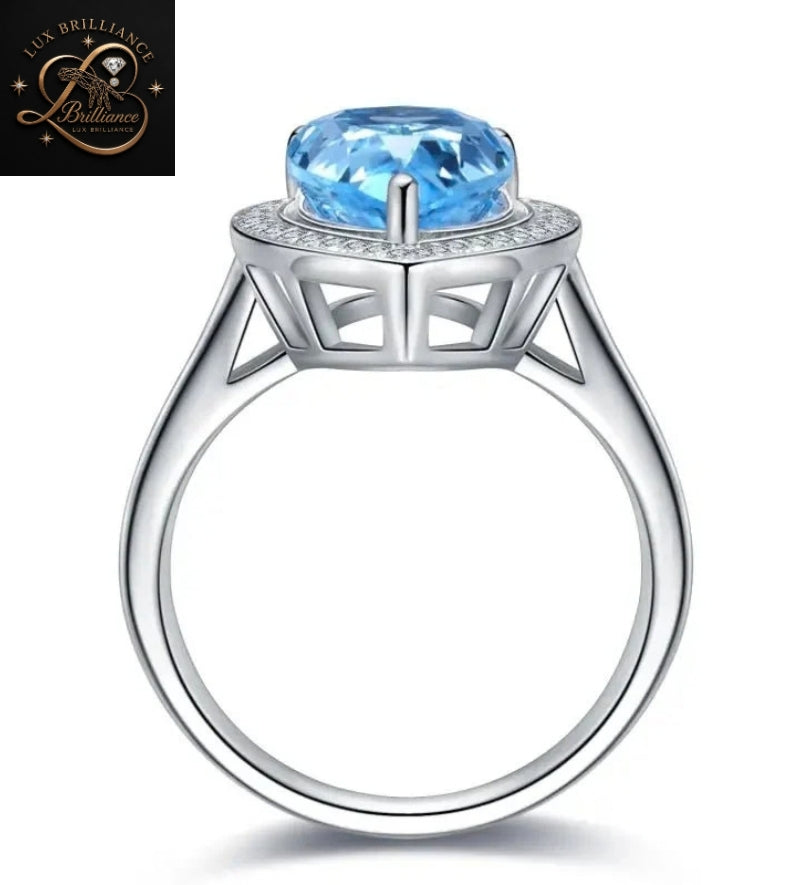 Teardrop Blue Topaz Diamond Halo Ring | Full Eternity Solitaire Ring