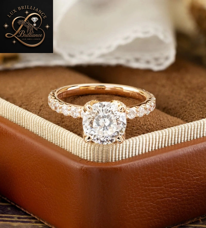 Hidden Halo Round Cut Diamond Engagement Ring in 14K / 18K Rose Gold
