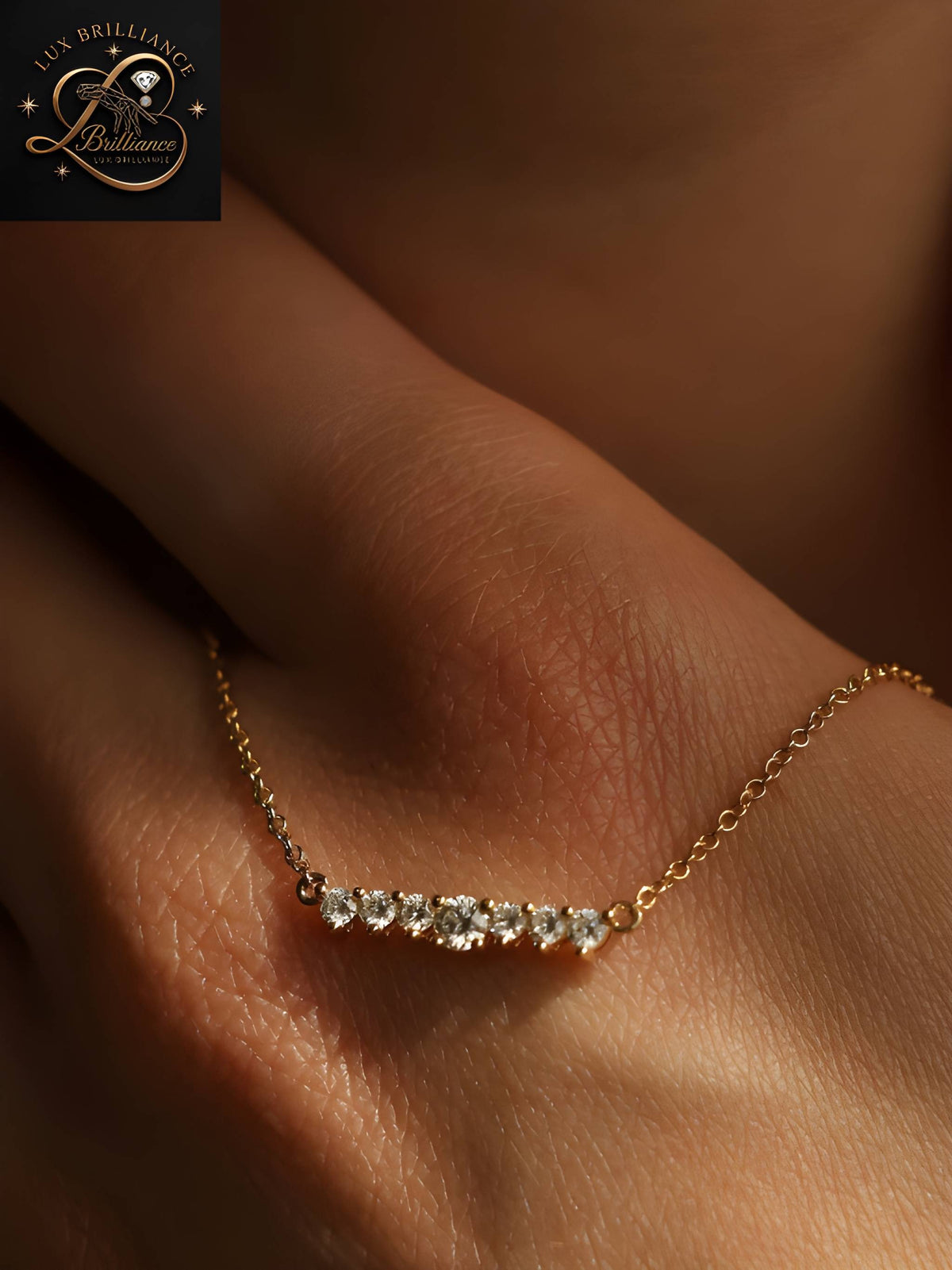 Graduated Diamond Curved Bar Necklace in 18K Gold | Gift For Her