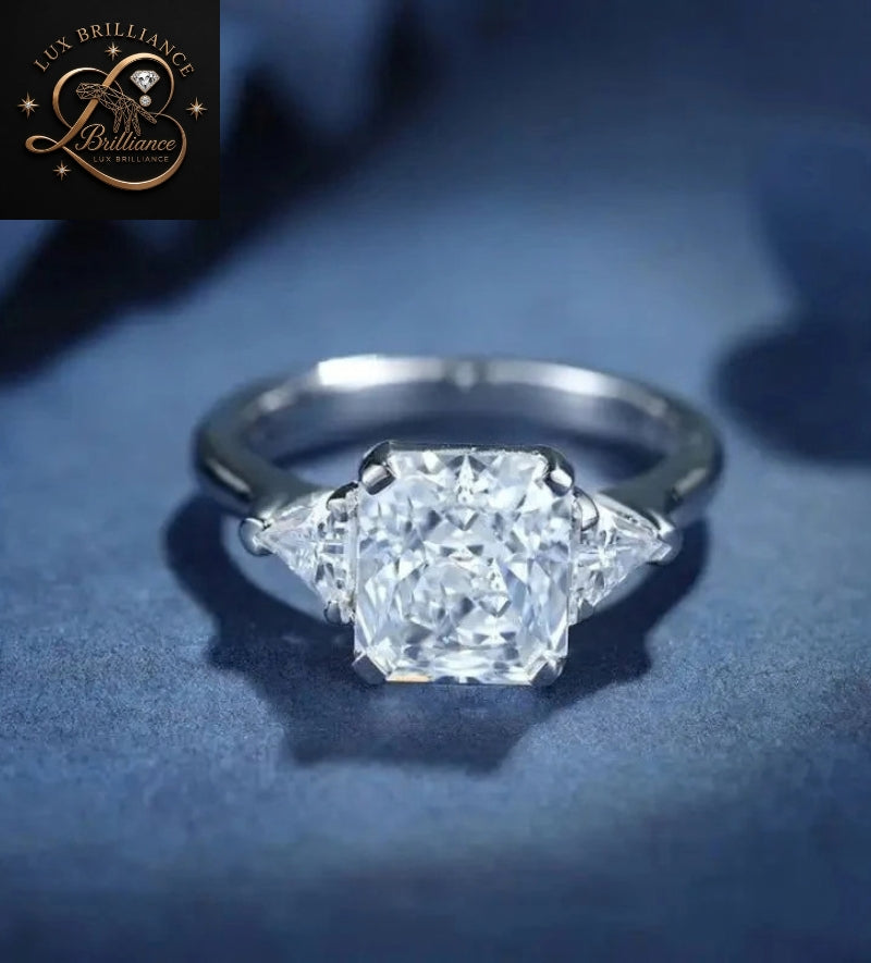 Radiant Diamond Solitaire Engagement Ring | Trillion Side Diamond Ring | Anniversary Ring