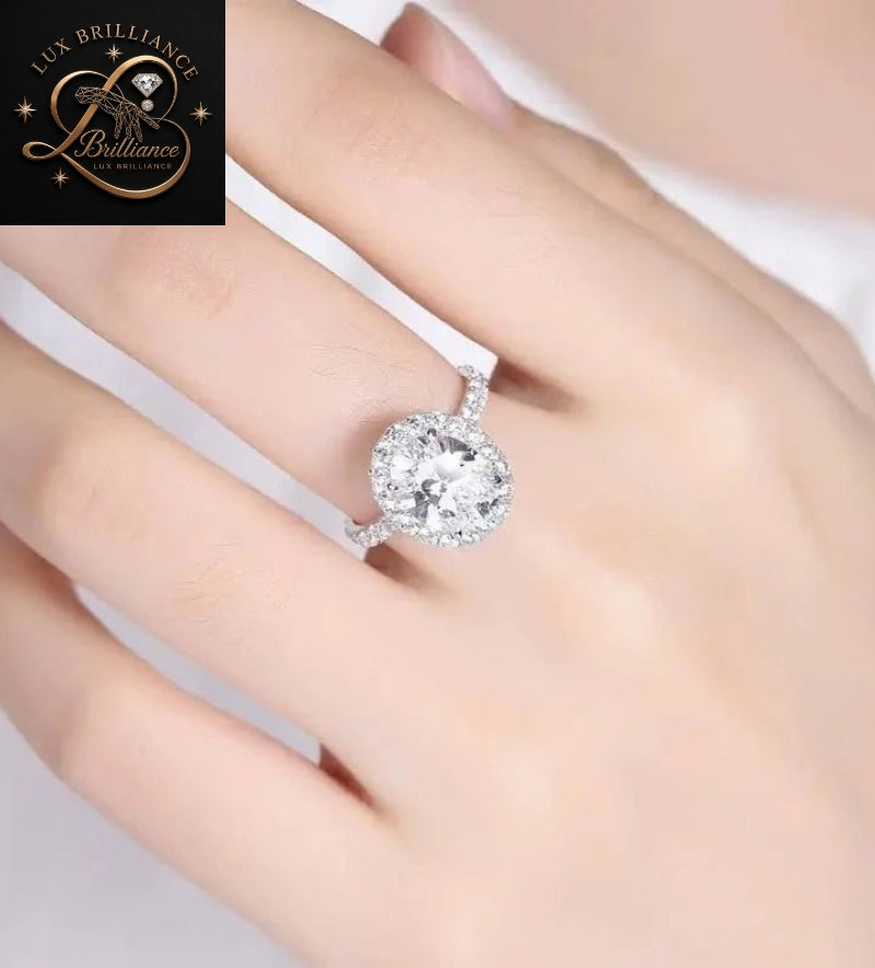 Full Eternity Oval Diamond Engagement Ring | 18K Elongate Diamond Halo Ring