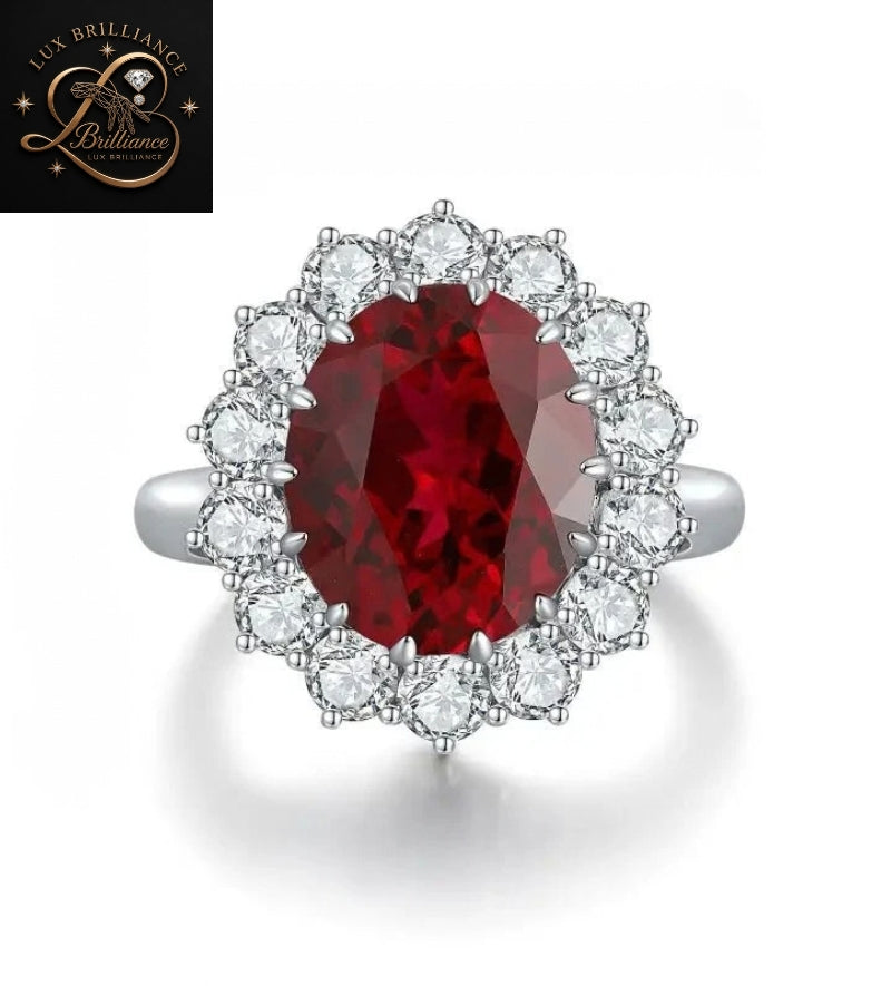 Oval Cut Ruby Gemstone Ring | Floral Halo White Gold Ring | Wedding Ring
