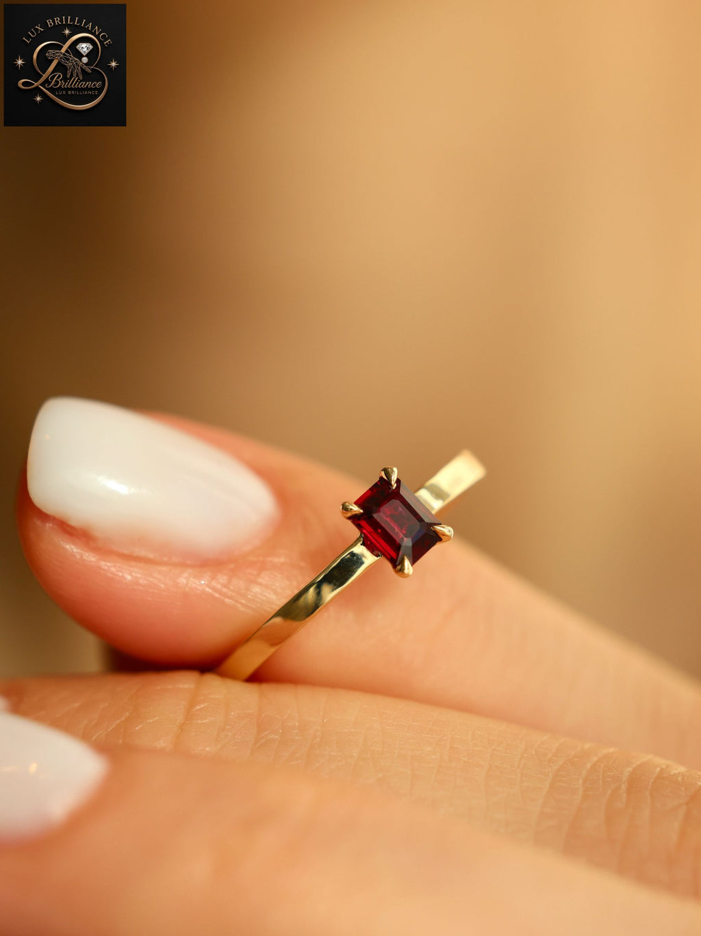 Classic Emerald Cut Ruby Solitaire Ring | Yellow Gold Promise & Anniversary Ring