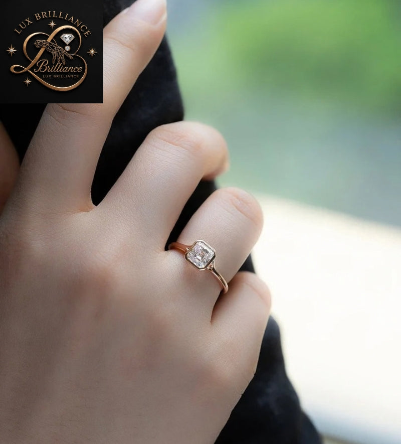 2 Ct Asscher Cut Diamond Ring | Bezel Set Solitaire Ring | Gift For Her