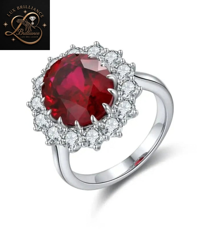 Oval Cut Ruby Gemstone Ring | Floral Halo White Gold Ring | Wedding Ring