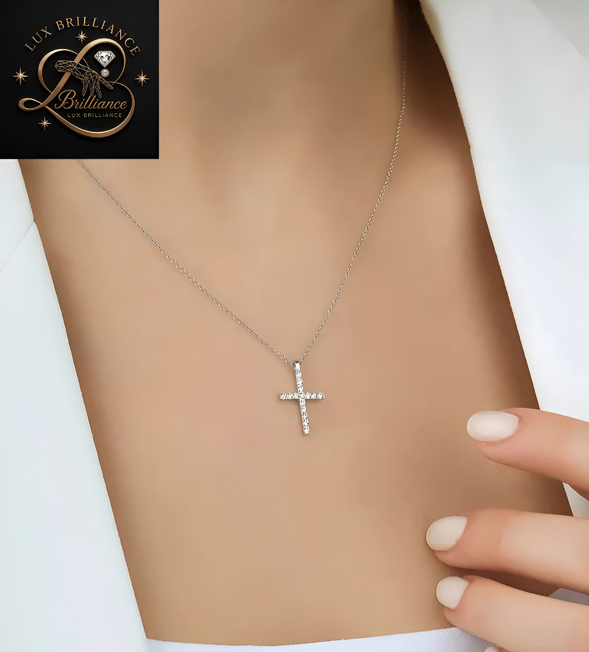 Delicate Floating Diamond Cross Necklace | 18K White Gold Jewelry | Anniversary Gift