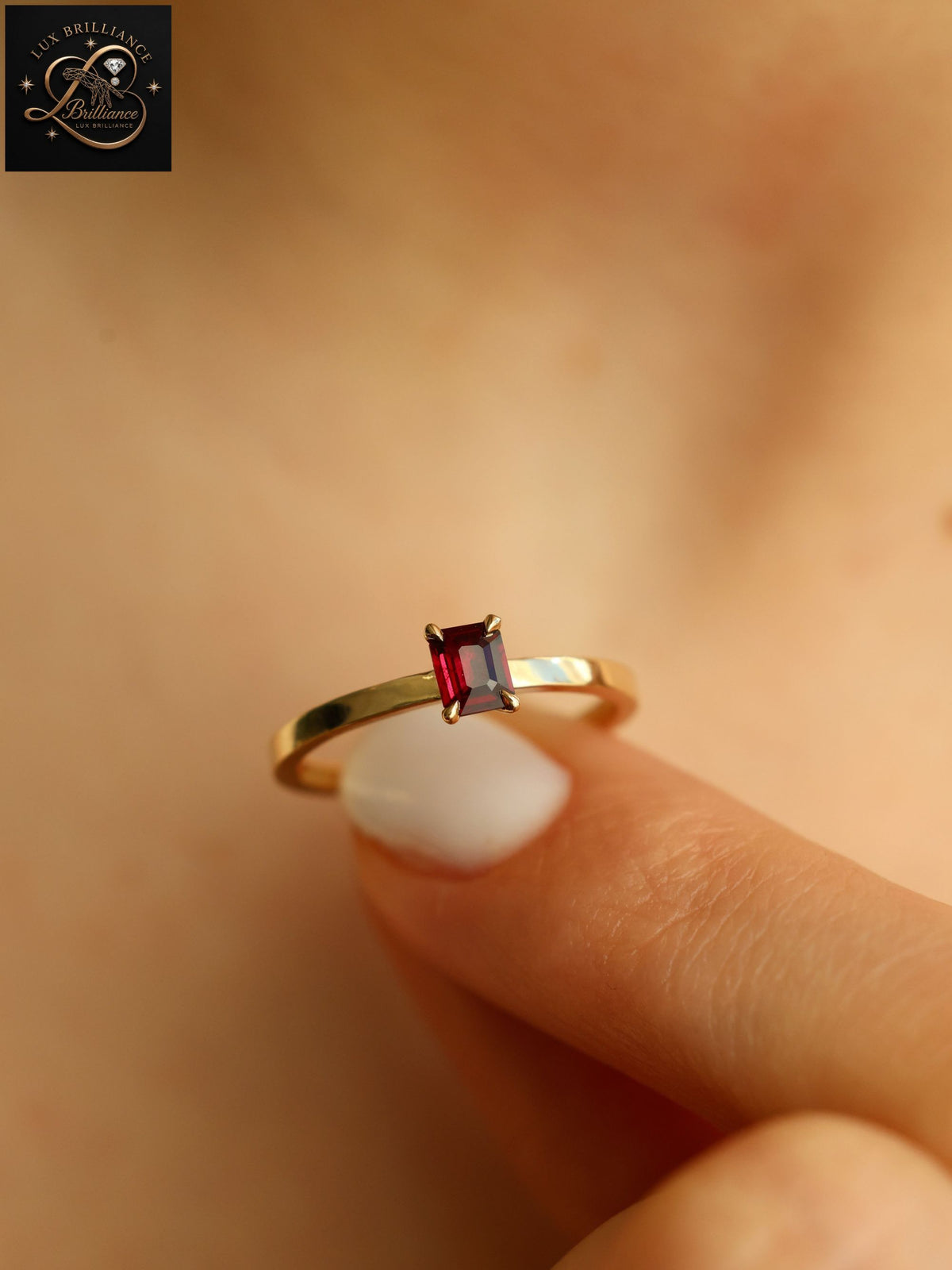 Classic Emerald Cut Ruby Solitaire Ring | Yellow Gold Promise & Anniversary Ring
