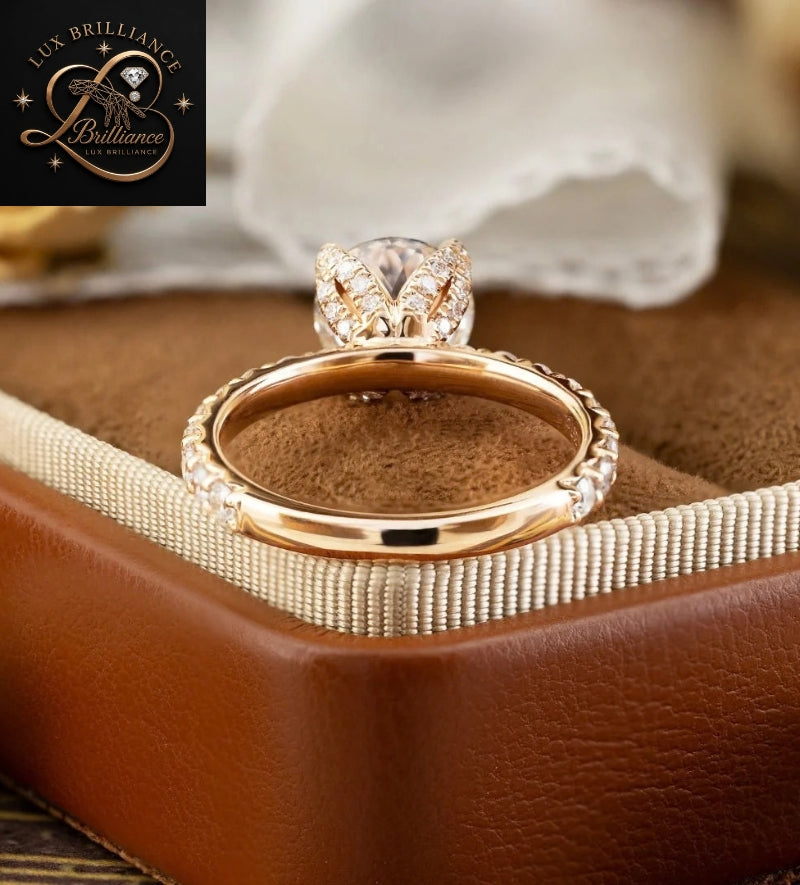 Hidden Halo Round Cut Diamond Engagement Ring in 14K / 18K Rose Gold