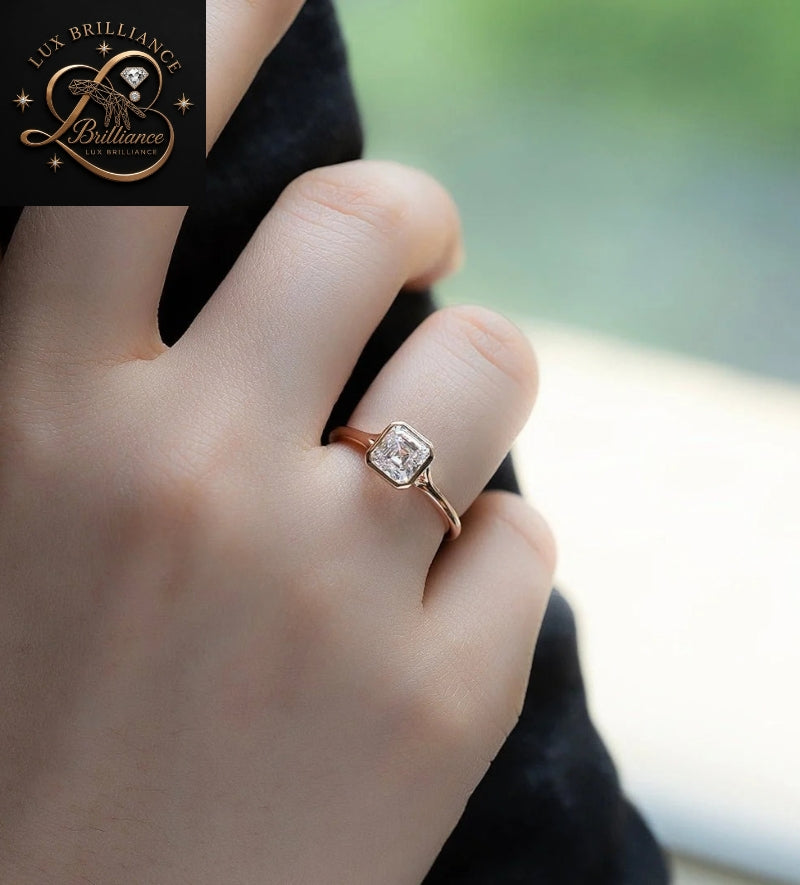 2 Ct Asscher Cut Diamond Ring | Bezel Set Solitaire Ring | Gift For Her