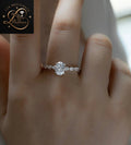 Antique Oval Cut Diamond Engagement Ring with Accent Side Stones in White Gold | Gift For Her