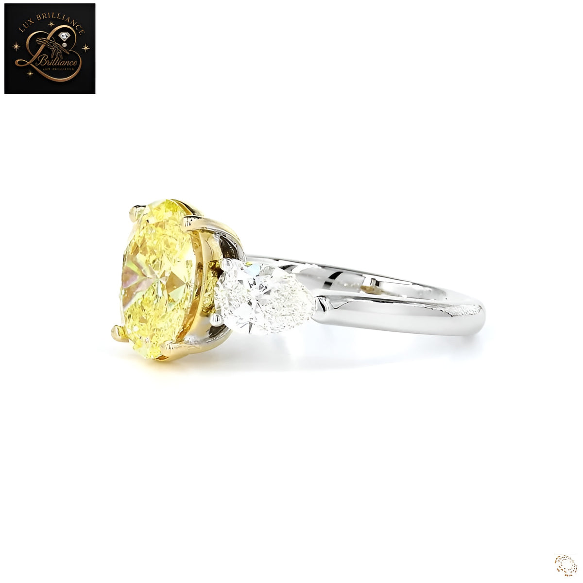 Oval Cut Yellow Gemstone Engagement Ring | Pear Side Stone 18k White Gold Ring