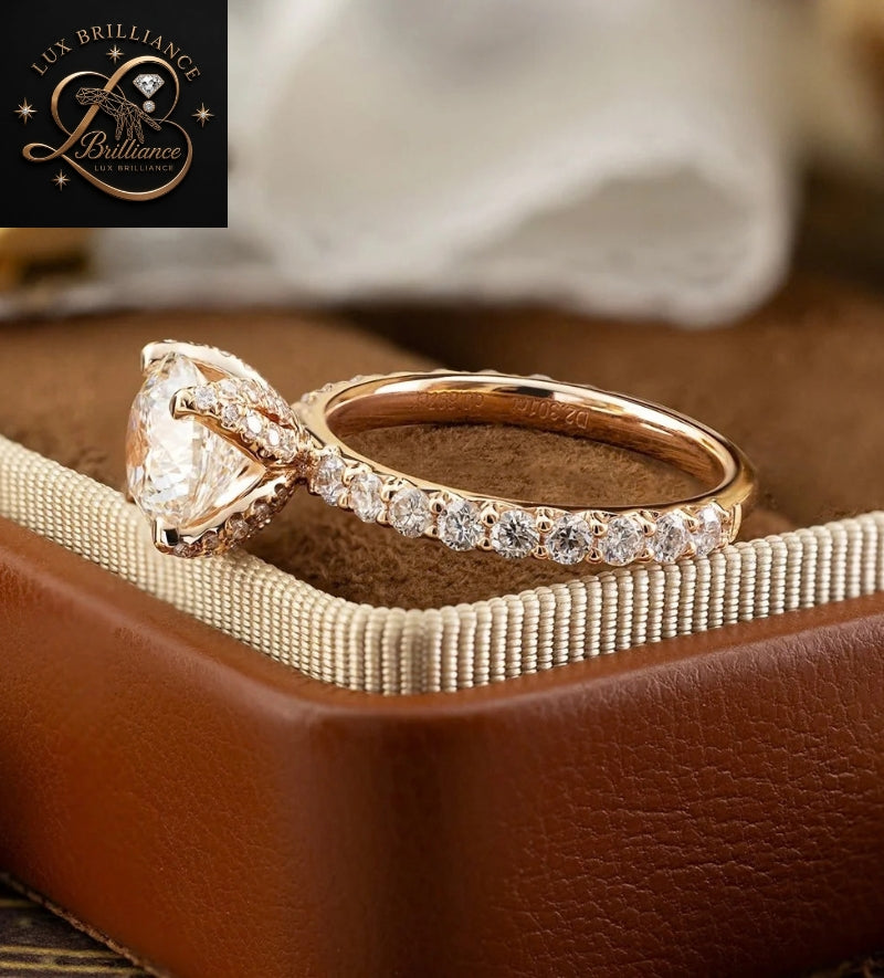 Hidden Halo Round Cut Diamond Engagement Ring in 14K / 18K Rose Gold