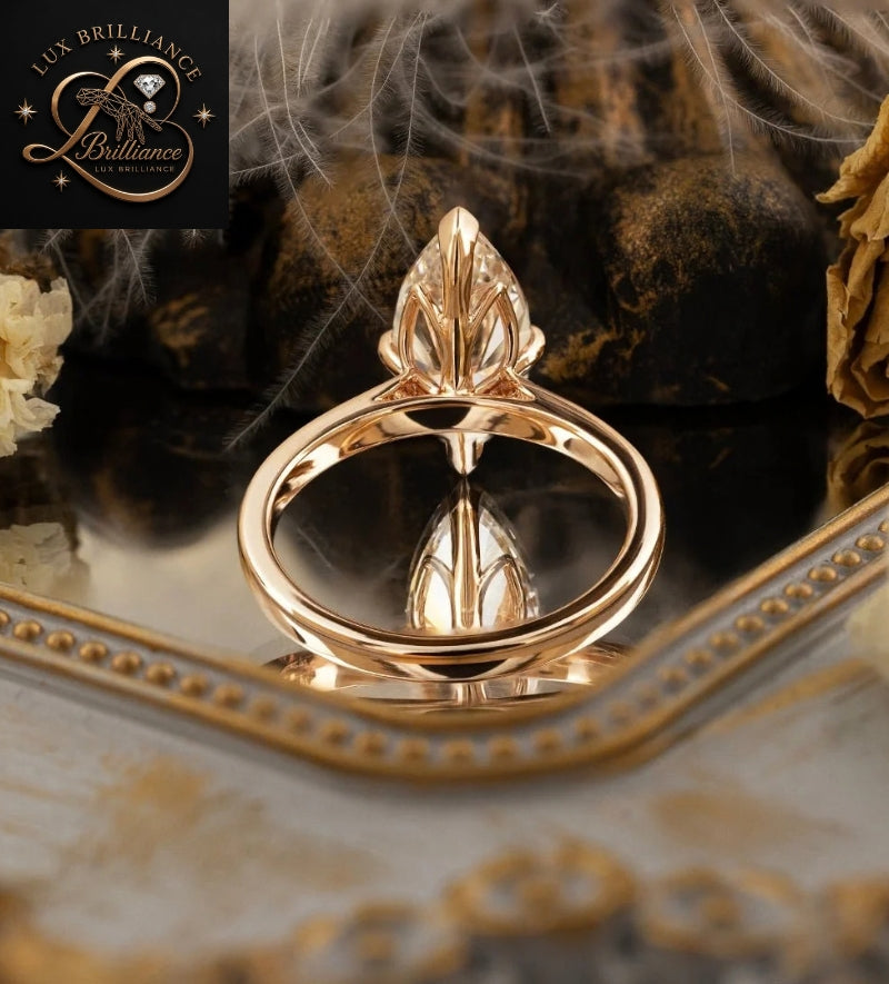 Solid 14k Rose Gold Marquise Cut Diamond Ring | V-Prong Solitaire Engagement Ring
