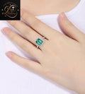 Emerald Cut Green Gemstone Halo Engagement Ring | 10k White Gold promise Ring