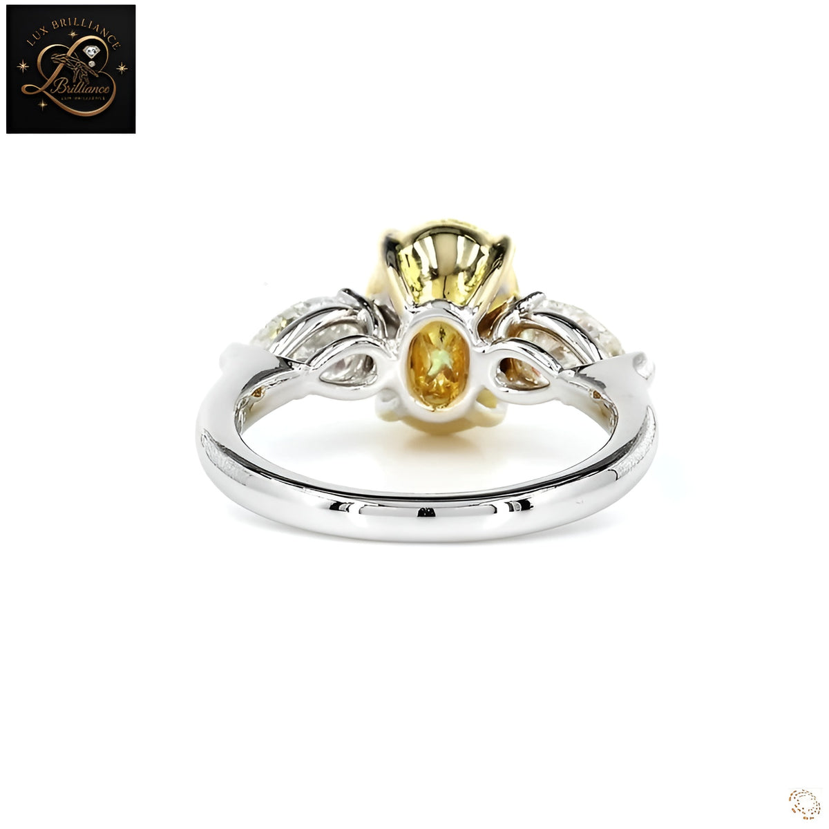 Oval Cut Yellow Gemstone Engagement Ring | Pear Side Stone 18k White Gold Ring