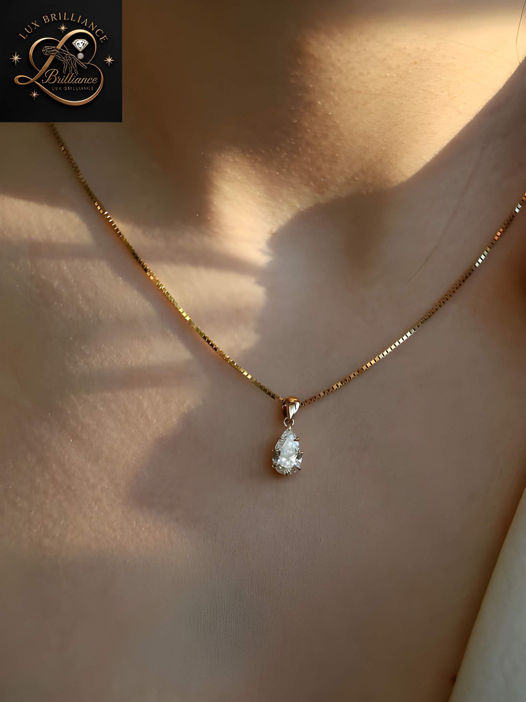 Floating Pear Cut Diamond Drop Choker Necklace | 18k Gold | Fine Jewelry