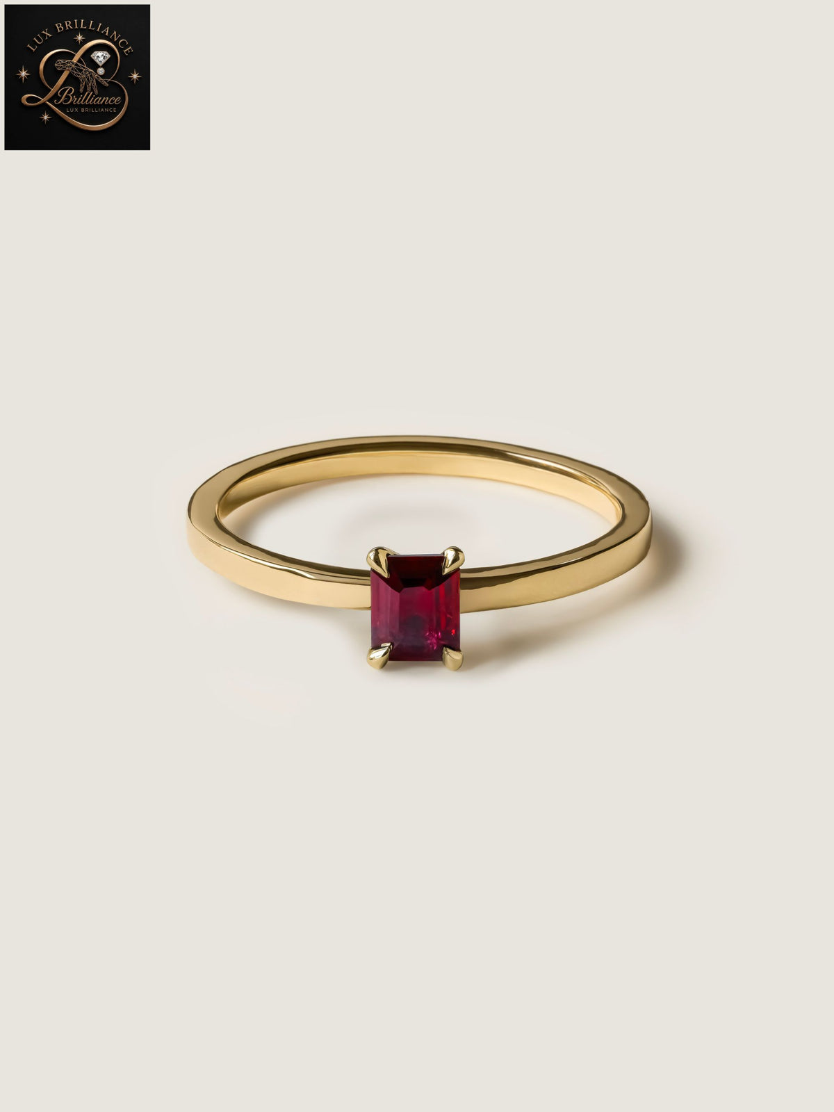 Classic Emerald Cut Ruby Solitaire Ring | Yellow Gold Promise & Anniversary Ring