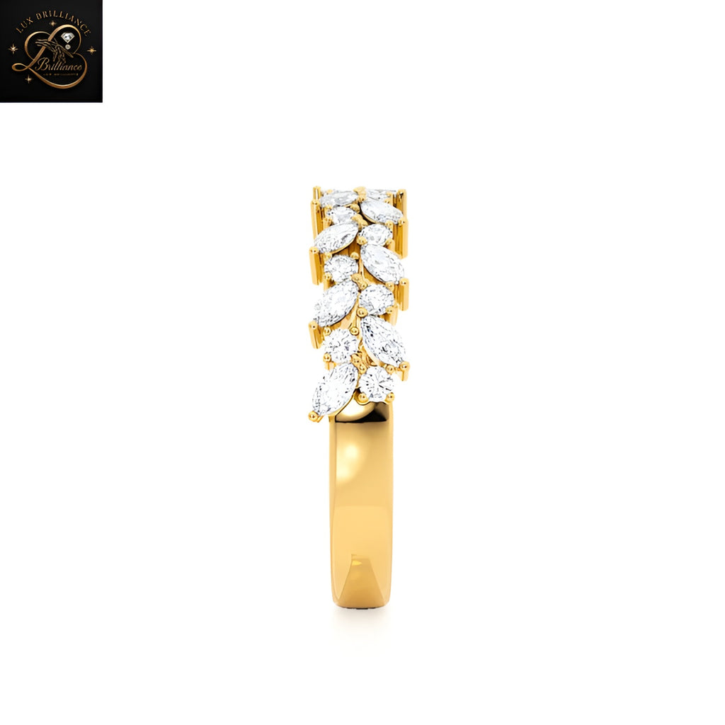 18K Marquise & Round Diamond Cluster Vine Band | Elegant Nature Inspired Engagement Ring | Gift For Her