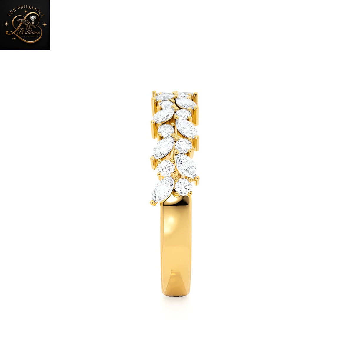 18K Marquise & Round Diamond Cluster Vine Band | Elegant Nature Inspired Engagement Ring | Gift For Her
