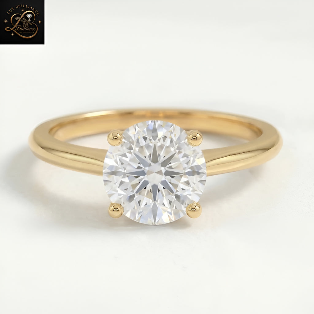 Unique 6-Prong Round Solitaire Engagement Ring | Brilliant Lab Diamond sleek Plain Band | Gift For Her