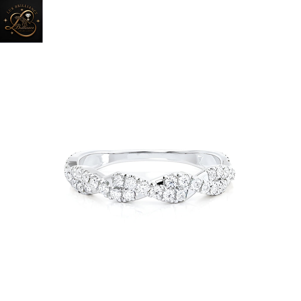 Round Cut Twisted Vine Pave Band | White Gold Lab Diamond Elegant Eternity Band | Gift For Her