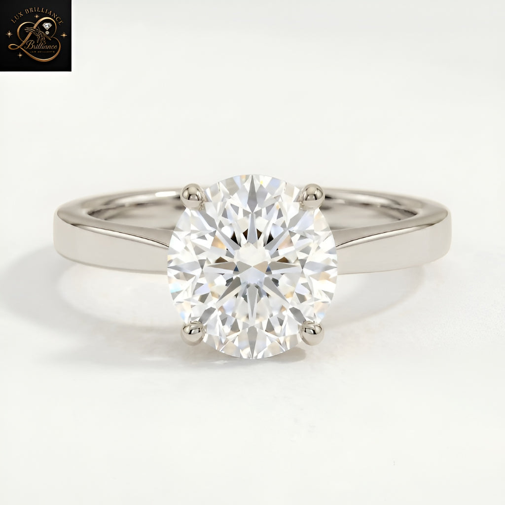 Tapered Round Solitaire Engagement Ring | 18K Lab Diamond Solitaire 4-Prong Sleek Plain Band | Gift For Her (Copy) (Copy) (Copy) (Copy)