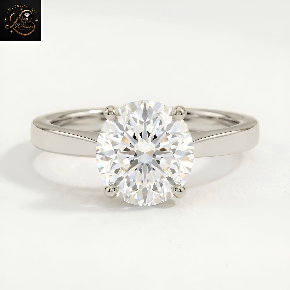 Tapered Round Solitaire Engagement Ring | 18K Lab Diamond Solitaire 4-Prong Sleek Plain Band | Gift For Her (Copy) (Copy) (Copy) (Copy)