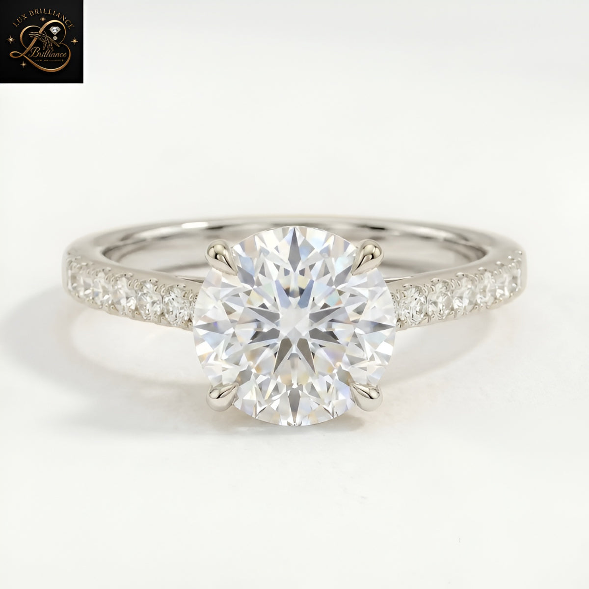 2CT Round Cut Solitaire Engagement Ring | 18K Lab Ground 4 Prong - Pave Diamond Ring | Gift For Her (Copy)