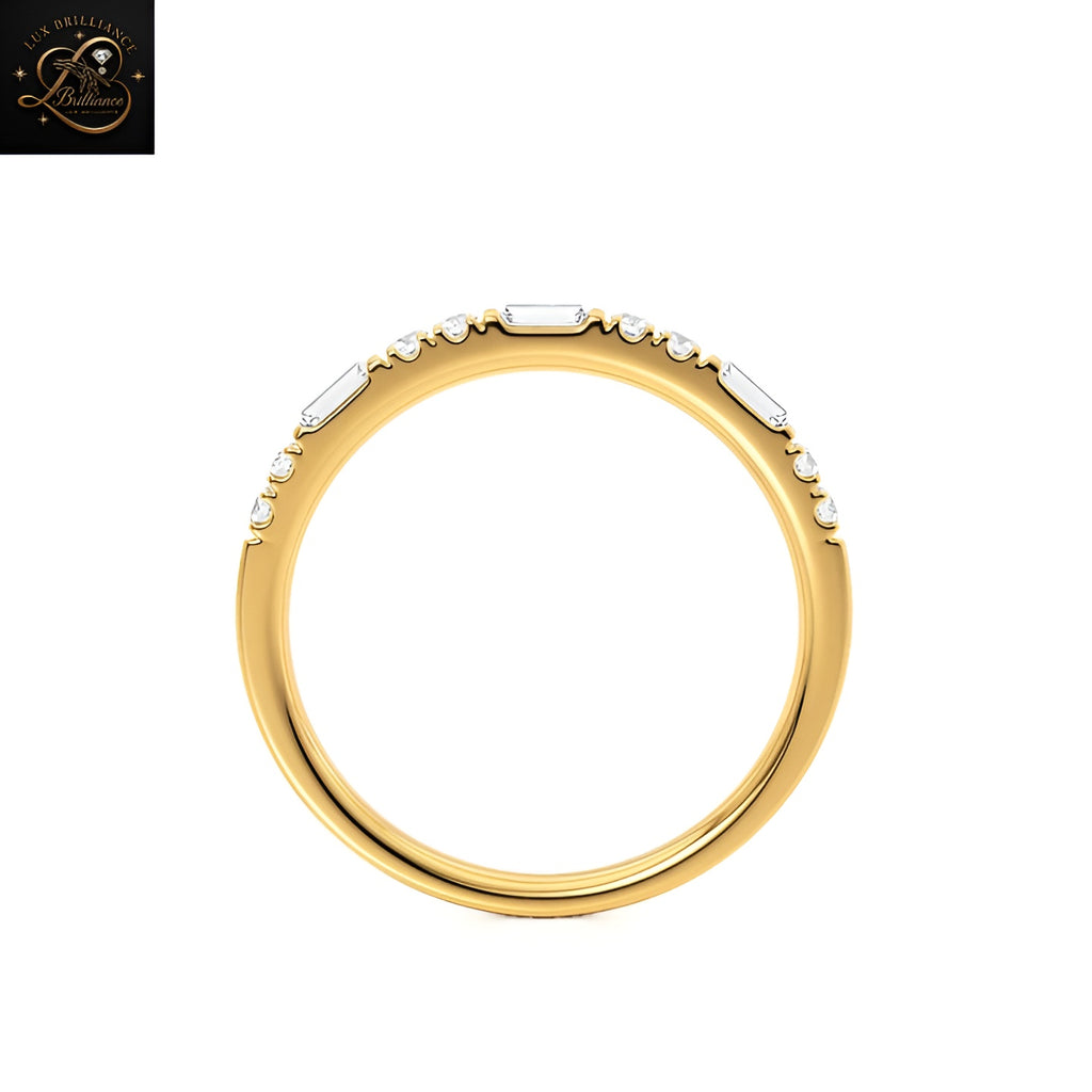 Alternating Round & Baguette Eternity Ring | Lab Diamond Statement 18K Yellow Gold Ring |Gift For Her