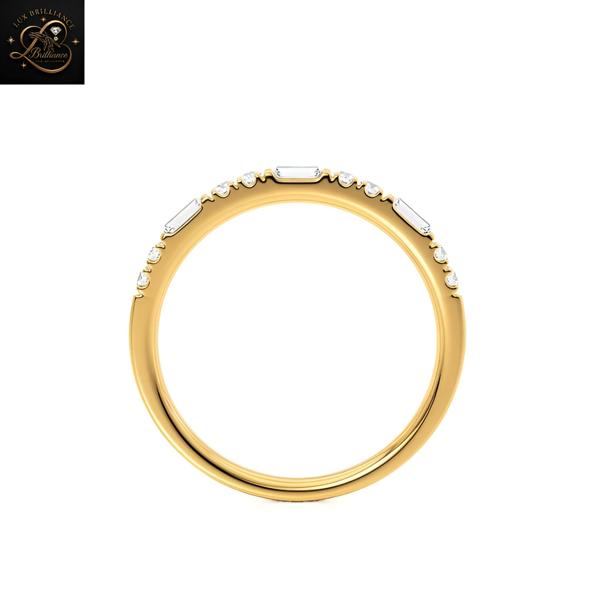 Alternating Round & Baguette Eternity Ring | Lab Diamond Statement 18K Yellow Gold Ring |Gift For Her
