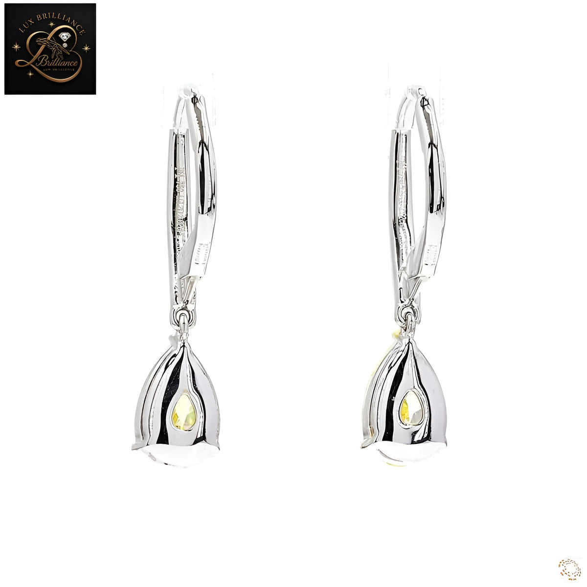 Yellow Pear Cut Lab-Grown Diamond  Earrings | Lever back Drop 14K White Gold Earrings