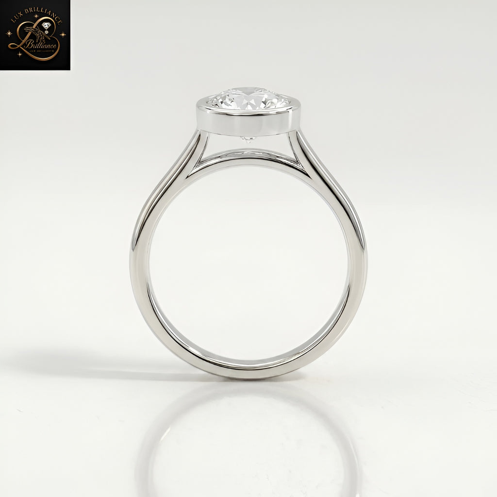 Round Cut Bezel Set Solitaire Engagement Ring | 18K White Gold Lab Ground Diamond Ring | Gift For Her