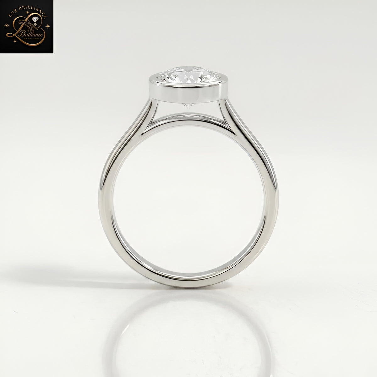 Round Cut Bezel Set Solitaire Engagement Ring | 18K White Gold Lab Ground Diamond Ring | Gift For Her