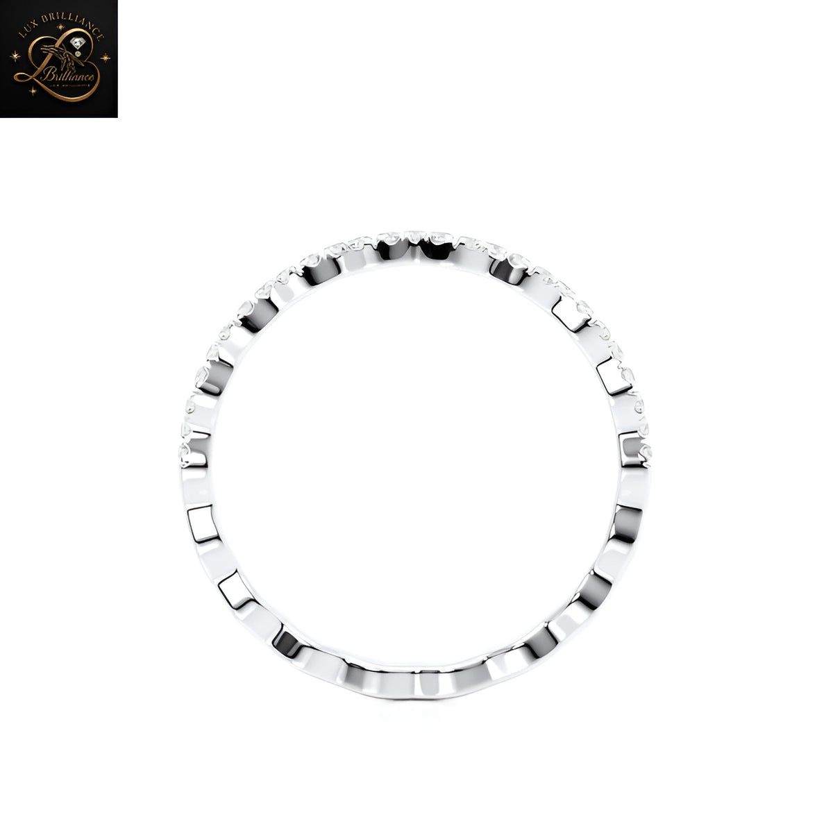 Wavy Round Cut Scalloped Lab Ground Diamond Band |14K White Gold Eternity Ring |Gift For Her