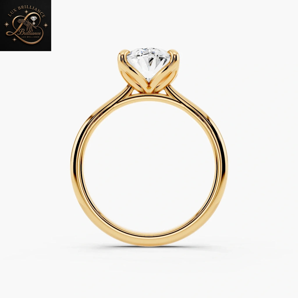 Oval Cut Solitaire Engagement Ring with Floral Petal Basket in 14K Yellow Gold