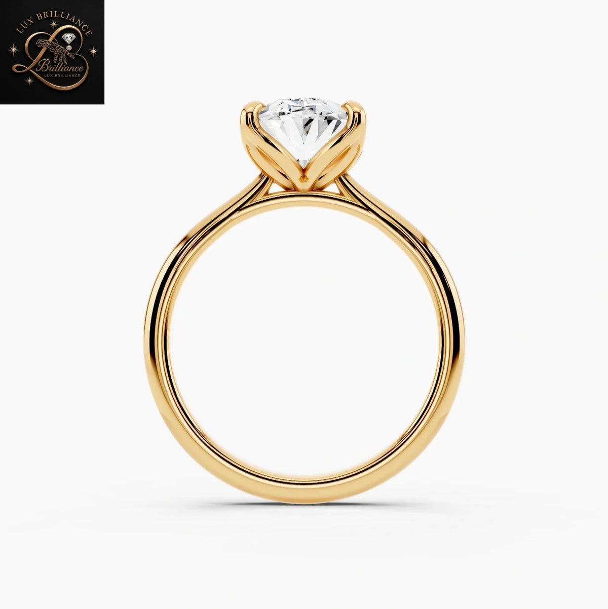 Oval Cut Solitaire Engagement Ring with Floral Petal Basket in 14K Yellow Gold
